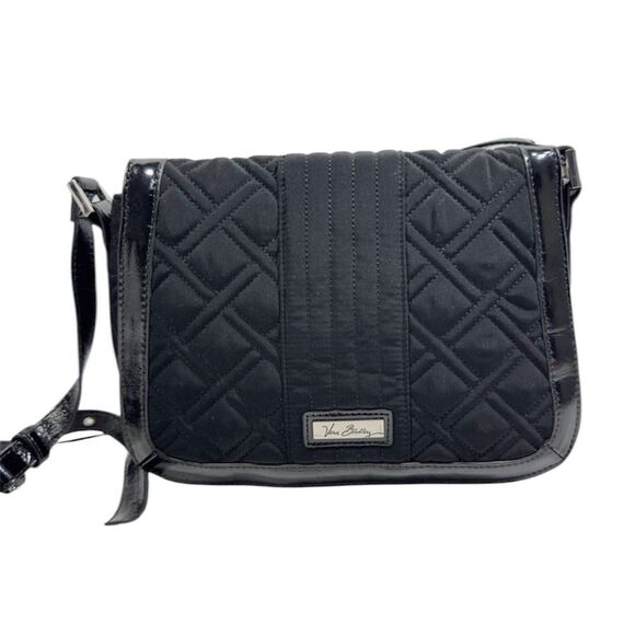 VERA BRADLEY QUILTED PATENT TRIM SATCHEL CROSSBODY PURSE BAG - Picture 1 of 12